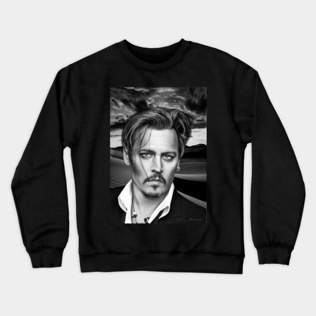 Jonny Portrait Illustration Support Depp Trail Digital Art Crewneck Sweatshirt by Relaxing Art Shop